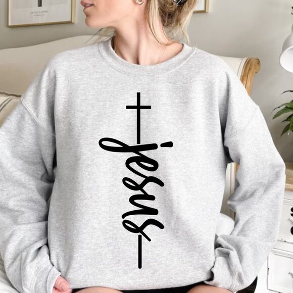 Jesus Cross NEW grey crewneck sweatshirt - Picture 1 of 1